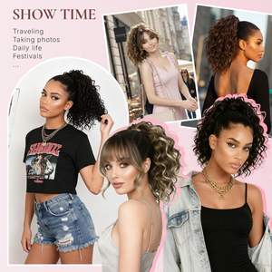 Estensione per Coda di Cavallo Sintetica Resistente al Calore, Stile Bohémien, Ricci Morbidi, Marrone Scuro, 12 Pollici, con Clip a Pinza per Donne - Product Image 6