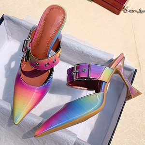 Sandalias de Tacón Alto con Hebilla Puntiaguda y Punta Cerrada para Mujer, Estilo Moderno, Tacón Bajo, para Fiesta, Mules Sexys - Product Image 3