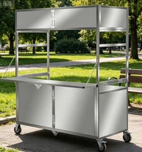 Carrello Pieghevole Professionale per Mercato all'Aperto, Carrello Mobile per Alimenti in Acciaio Inox a 4 Ruote, Dimensioni Personalizzabili per Negozi di Alimentari e Fast <span class=keywords><strong>Food</strong></span> - Product Image 2