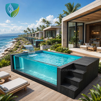 Piscine en conteneur FRP sur mesure de 30 pieds avec surface en acrylique et fenêtre en verre trempé pour hôtel, complexe hôtelier, villa