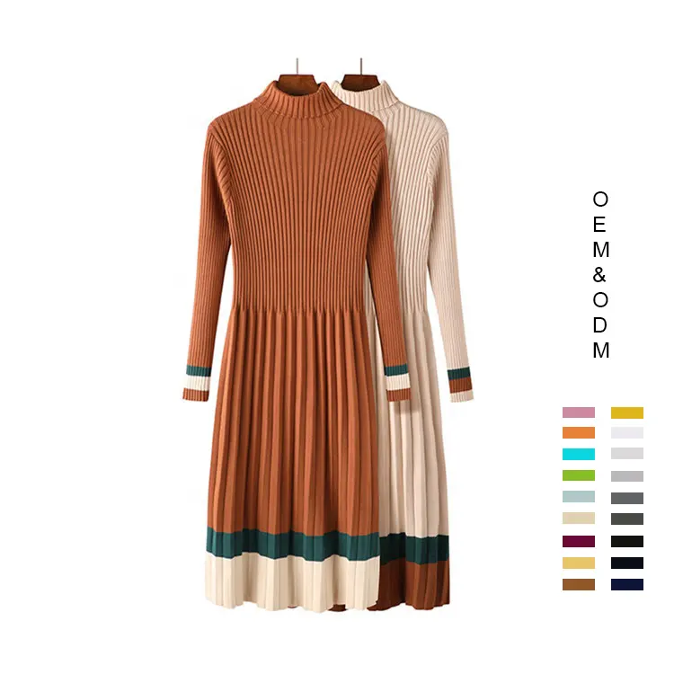 Grosir Wol Rajutan Vintage Kantor Wanita Sweater Formal Maxi Dress Lengan Panjang Musim Dingin Katun Sweater Gaun Wanita untuk Wanita