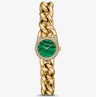 Jam Tangan Wanita MAROSERTO Logo Kustom, Jam Tangan Rantai Mini Lock Pavé Stainless Steel Warna Perak untuk Wanita