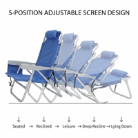 Chaise longue de jardin inclinable et réglable, durable, légère, pliable, portable, avec sangles de sac à dos, rembourrée, pour la pêche