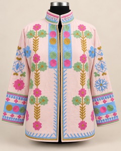 Pink Suzani <b>Velvet</b> Embroidered <b>Jacket</b> for Women Traditional Floral Threadwork Designer Ethnic Winter Outerwear Wholesale Fashion - Product Image 1