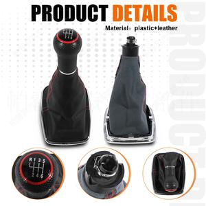 Funda de palanca de cambios de cuero para Vw Golf 4, 6 velocidades, con costuras rojas y ribete cromado, diseño ergonómico - Product Image 2