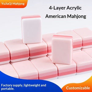 Mahjong américain <span class=keywords><strong>rose</strong></span> pâle, mini, portable, en acrylique à quatre couches, tuiles à manipuler à la main, en stock - Product Image 5