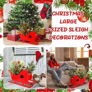 Christmas Wooden Sleigh Storage <b>Box</b> <b>Red</b> Decorative Container For Holiday Display - Product Image 3