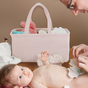 Bon prix Vente en gros Panier à couches en velours côtelé Organisateur Bin Nursery Storage Nappy Mommy Sac de transport avec poignées pour produit pour bébé - Product Image 5