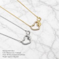 Collier Cœur Infini Élégant en Argent Sterling S925 Plaqué Or 18K avec Pierre Naturelle Pavée pour Femme – Cadeau de Noël