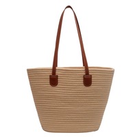 Bolso de mano de playa de gran capacidad 2024 para mujer, bolso de hombro de paja tejida B, cierre de cremallera, bolsos de poliéster avanzados