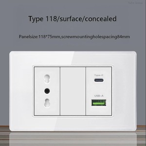 Enchufe Estándar Italiano USB Inteligente Tipo-C de 20 W con Carga Rápida, 2 Puertos, Panel Táctil, Interruptor de Luz de Pared con Panel de Vidrio - Product Image 5