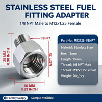Pièces usinées CNC sur mesure en acier inoxydable, adaptateur de pression de carburant 1/8 NPT mâle vers M12x1.25 femelle pour modification automobile