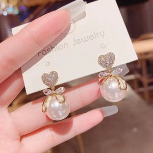 Hàn Quốc thời trang cao cấp hợp kim Stud Bông tai sang trọng cổ tích đào trái tim lớn ngọc trai đầy đủ kim cương khí chất Ngọt Ngào Phong cách hợp thời trang - Product Image 3
