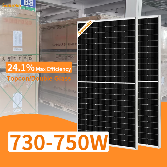 Sunroko Bifacial Mono Solar Pv Panel 700W 720W 730W 750W Topcon N Type Photovoltaic Solar Panels