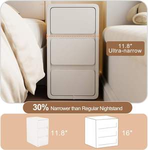 Mesita de Noche <span class=keywords><strong>Estrecha</strong></span> de Color Puro Simple con 2-3 <span class=keywords><strong>Cajones</strong></span>, Cómoda de Almacenamiento Moderna de Madera Maciza, Adecuada para Muebles de Dormitorio. - Product Image 3