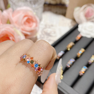 Margaret cầu vồng Zircon cụm Vòng đầy sao thiên hà lấp lánh Micro Bộ nhiều màu Zircon đám cưới đơn giản phụ nữ nhẫn - Product Image 4