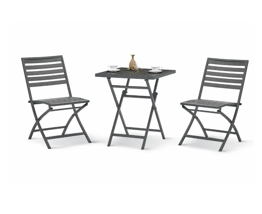 outdoor garden patio furniture factory wholesale all weather cheap wedding folding plastic wood 3 pcs chair and table set