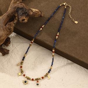 Delicado Collar de Acero Inoxidable con Dijes Celestiales y Cuentas de Piedra Natural Lapislázuli, Joyería Hipoalergénica que No se Deslustra - Product Image 6