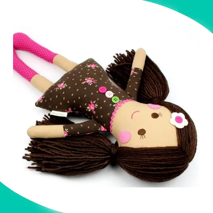 Custom high quality Doll with yarn hair handmade rag doll camille cloth doll