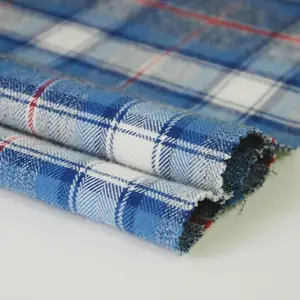 Màu xanh kiểm tra kẻ sọc 100 sợi bông nhuộm vải flannel dệt vải với xây dựng