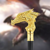 Großhandel Glänzender Goldener Flügel-Drachenkopf-Gehstock, Fantasy-Dekorativer Spazierstock für Cosplay Halloween Feiertagsgeschenke