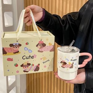 Nouvelle tasse en céramique grande capacité pour l'été avec couvercle et paille - Coffret cadeau avec boîte et paille - Product Image 2