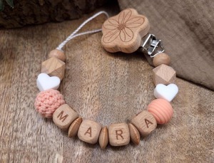Llaveros Personalizados, Palabras Personalizadas, <span class=keywords><strong>Nombre</strong></span>, Cuentas de Corazones de Silicona, Bola de Ganchillo, Chupete de Madera Original, Regalos de Cumpleaños para Bebé - Product Image 2