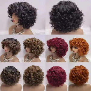 Letsfly Fringe Bouncy <b>Wig</b> with Bangs 100% Human Hair for Women ,200g Natural Color Curl Bob No <b>Lace</b> <b>Wigs</b> Wholesale - Product Image 2