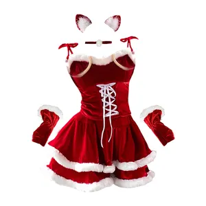 High Quality Christmas Festival Costume Cosplay sexy red fun bunny girl Stage role-play Christmas costume