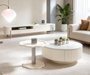 Modern <b>Round</b> <b>Coffee</b> <b>Table</b> With Storage Resin Material Minimalist Design Living Room Furniture - Product Image 3
