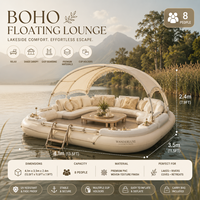 Canapé flottant gonflable de luxe pour 8 personnes, plateforme aquatique en PVC avec auvent pour les fêtes en bord de mer