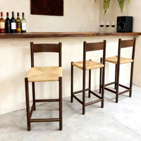 Massiver Ulmenholz-Barhocker mit Vintage-Rückenlehne für Gewerbliche Nutzung in Kaffee- und Milchtee-Läden, Rustikales Mid-Century-Design