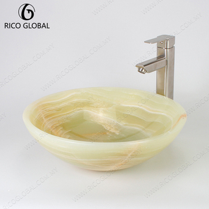 Vasque ronde à poser en marbre poli, finition lisse, pour salle de bain contemporaine - Product Image 5