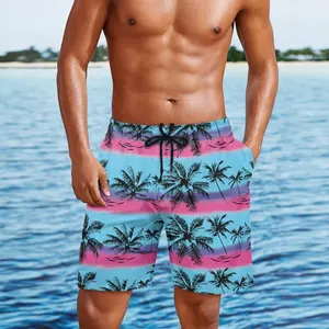 Print on Demand Palm and Coconut Print Shorts Custom Men's Hawaiian Beach Board Short Pants Custom Mesh Baggy Beach Pants