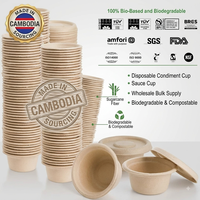 Gobelets à sauce jetables sans PFAS 1oz 2oz 3oz 4oz en bagasse, biodégradables et compostables, en canne à sucre, avec couvercle