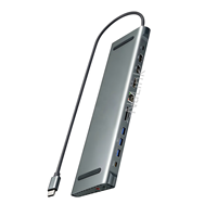 Docking Station Hub Type-C 13-in-1 dengan 2.0 DP USB 3.0 SD RJ45 PD Audio 3.5mm Gigabit LAN-Aluminium Alloy-Tersedia