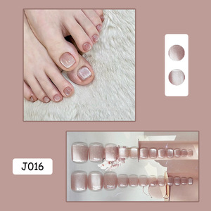 Faux ongles français de haute qualité en gros, courts, pour les orteils, à motif carré, avec colle, pour <span class=keywords><strong>le</strong></span> printemps et l'été - Product Image 4