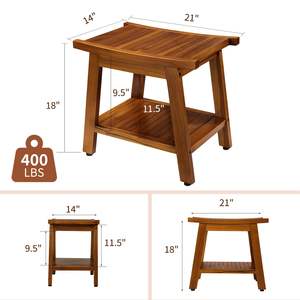 Taburete de Baño Moderno de <span class=keywords><strong>Madera</strong></span> Maciza - Taburete de Ducha de Doble Capa con Estante para Toallas y Zapatos - Product Image 3