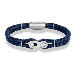 Blue Braided <b>Rope</b> <b>Bracelet</b> With Silver Plated Stainless Steel Lock Clasp Unisex Casual Sporty Style - Product Image 2