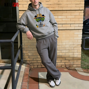 Set di Felpa con Cappuccio e Pantaloni Tuta Oversize Personalizzati con Logo DTG, <span class=keywords><strong>Produttori</strong></span> di Abbigliamento, Felpe in Cotone, <span class=keywords><strong>Abiti</strong></span> Firmati per <span class=keywords><strong>Uomo</strong></span> - Product Image 4