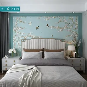 יפה כחול ציפורים ופרחים קיר טפט לחדר שינה קירות