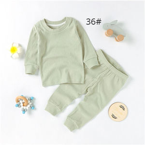 Toptan çocuk çocuk bebek giysileri Unisex düz sonbahar kış kollu bebek pijama seti - Product Image 5