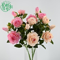 Fleur artificielle en latex à toucher réel, 3 têtes, 75 cm, bouquet de roses pour décoration de mariage, arrangement floral, accessoires de photographie