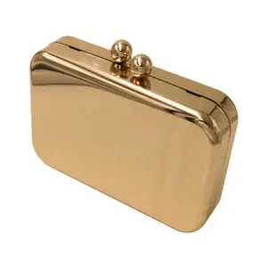 Hottest design from China metallic gold color metal box clutch pouch for wedding evening bag women purse