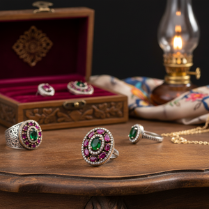 Ottoman Design Oval Shape <b>Emerald</b> with Ruby Stone Wholesale Handcrafted Authentic <b>Silver</b> <b>Ring</b> Trendy Women Jewelry - Product Image 3