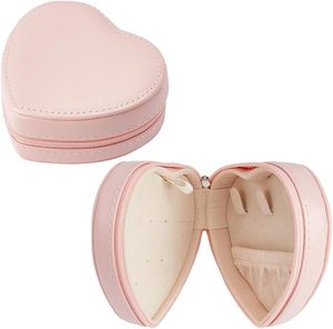 New Compact Heart-shaped Jewelry <b>Box</b> - Portable Ear Stud and <b>Earring</b> Storage <b>Box</b> - Product Image 1
