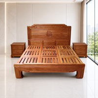 Cadre de lit double en chêne massif de style chinois moderne, durable, avec tête de lit sculptée pour la maison, l'hôtel, la villa, la chambre à coucher