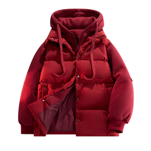 Customized Logo Men's Winter Long Windproof Hooded Stand Collar <b>Fleece</b> <b>Jacket</b> <b>with</b> Bamboo Fiber <b>Lining</b> Color Matching Brand Coat - Product Image 3