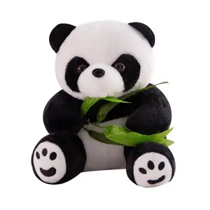 Wholesale Cute Realistic Panda Soft Animal Toys Cartoon Stuffed Mom And Baby Panda Bear Eat Bamboo Plush Toy