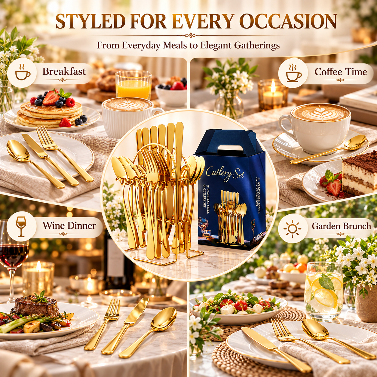 Factory Price 24pcs Gold Flatware Luxury Set with Magnetic Block Holder Stand Cutlery Gift Spoon Stainless Home Steel Cutlery · image 6